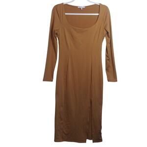 Iris Elegant Tan Long Sleeve Bodycon Midi Dress Neutral Size Small